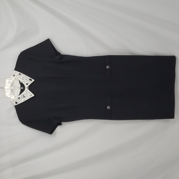 Karl Lagerfeld Studded Collared Mini Dress Black White Silver Mirrored Accents 8 - Picture 5 of 17